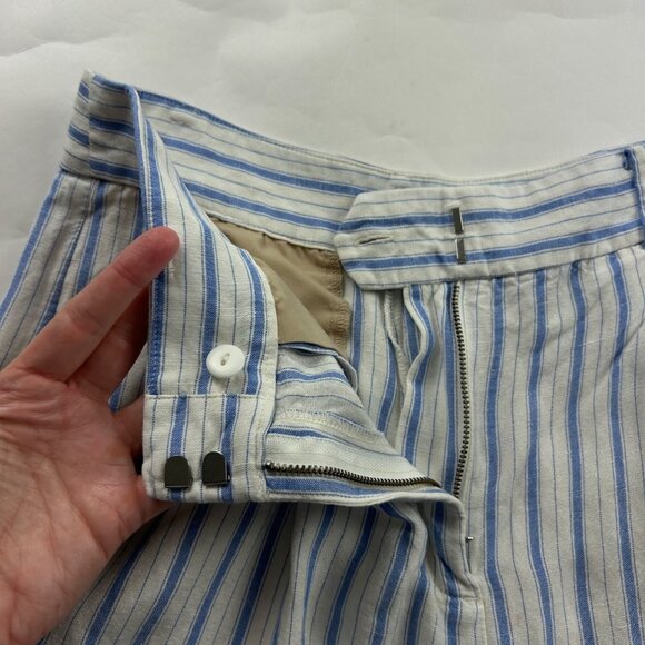 PETITE Loft Blue Striped Linen Blend Wide Leg Summer Trouser 6P - Picture 4 of 8